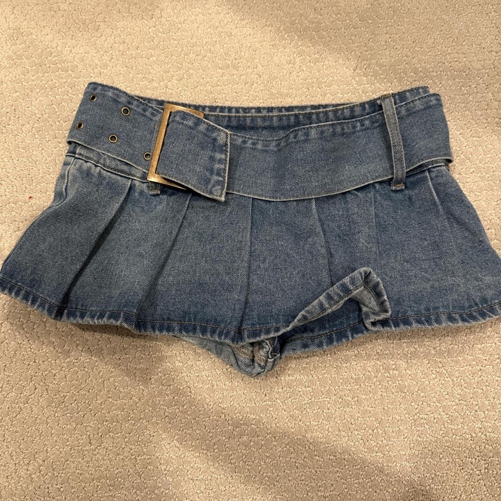 Edikted Denim Pleated Mini Skirt with Belt